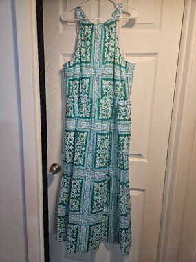 Talbots Halter White, Green and Blue Dress